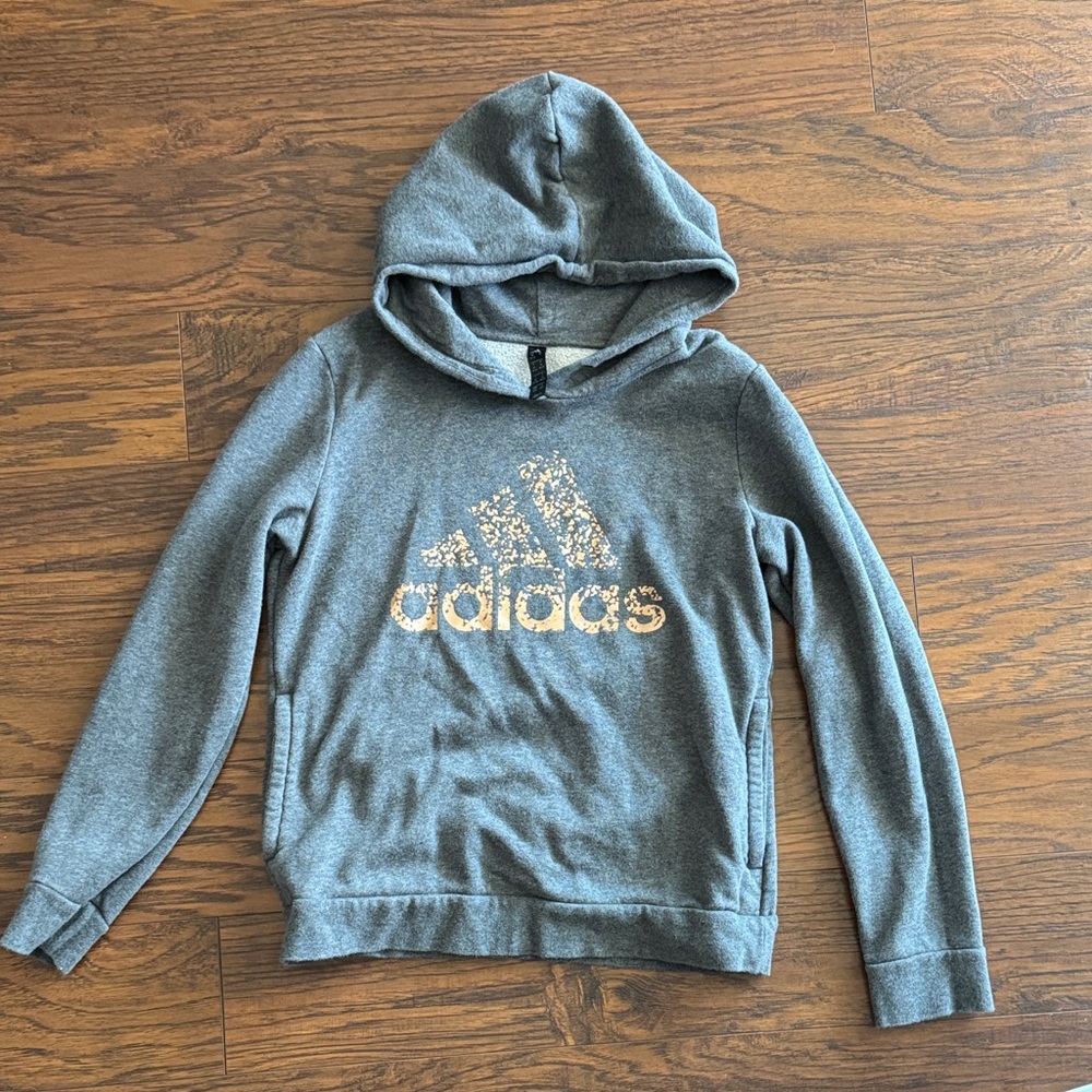 Adidas Heather Gray Hoodie with Sparkling Gold Logo